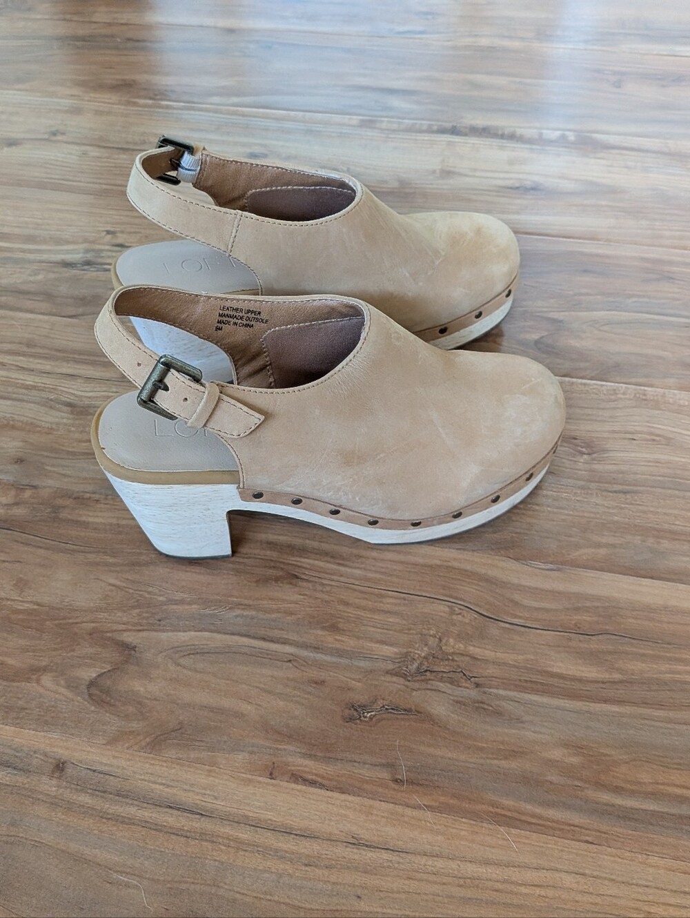 LOFT Tan Leather Slingback Clogs with Studded Detail | 6
